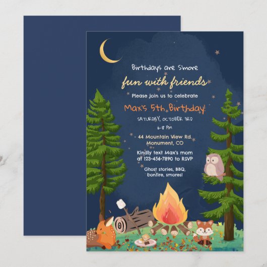 S'mores, Bonfire Invitation d'Anniversaire (Devant / Derrière)