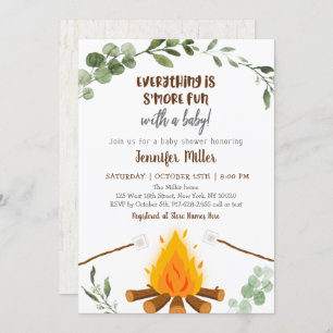 S'mores Campfire Bonfire Greenery Baby shower Invi Kaart