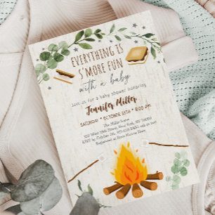 S'mores Campfire Bonfire Greenery Baby shower Kaart