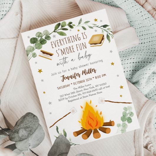 S'mores Campfire Bonfire Greenery Baby shower Kaart