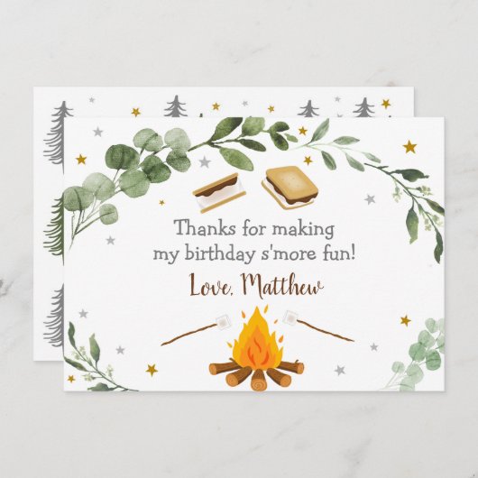 S'mores Campfire Greenery Birthday Bedankt (Voorkant / Achterkant)