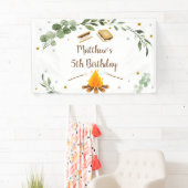 S'mores Camping Campfire Greenery Birthday Spandoek (Insitu)