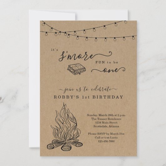 S'mores First Birthday Party Invitation Kaart (Voorkant)