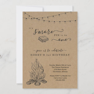 S'mores First Birthday Party Invitation Kaart