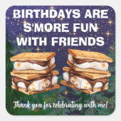 S'mores glamping verjaardagsfeestje vierkante sticker (Voorkant)