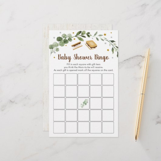 S'mores Greenery Baby shower Bingo Game (Voorkant / Achterkant in situ)