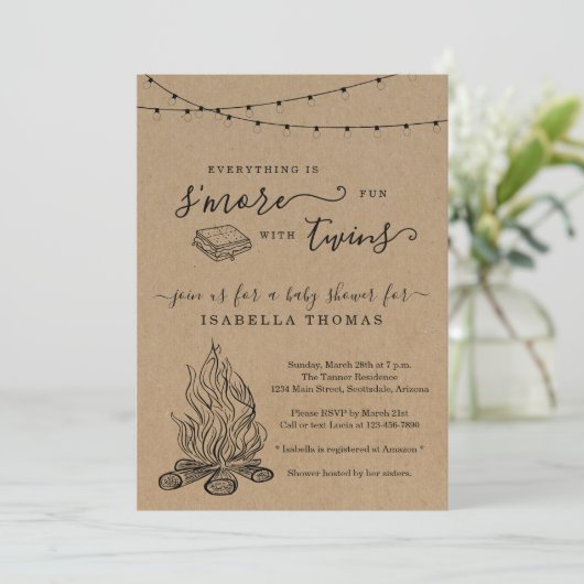 S'mores Twins Baby shower Invitation (Debout devant)
