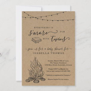 S'mores Twins Baby shower Invitation Kaart