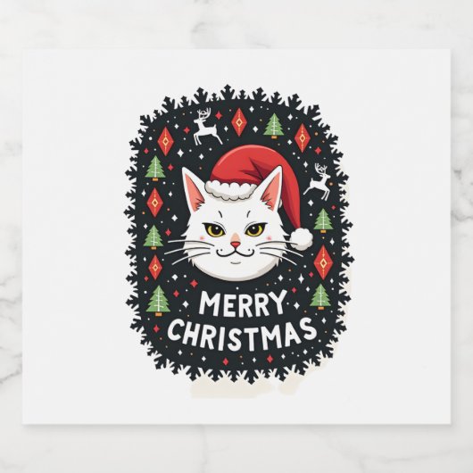 Smudge Cat Ugly Christmas Sweater  (2) Sparkling Wijnetiket (Enkel label)