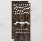 Snaar van lichten op oud houten huwelijksprogramma programma (Voorkant / Achterkant)