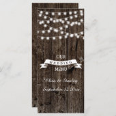 Snaar van lichten op oude houten trouwmenukaart menu (Voorkant / Achterkant)