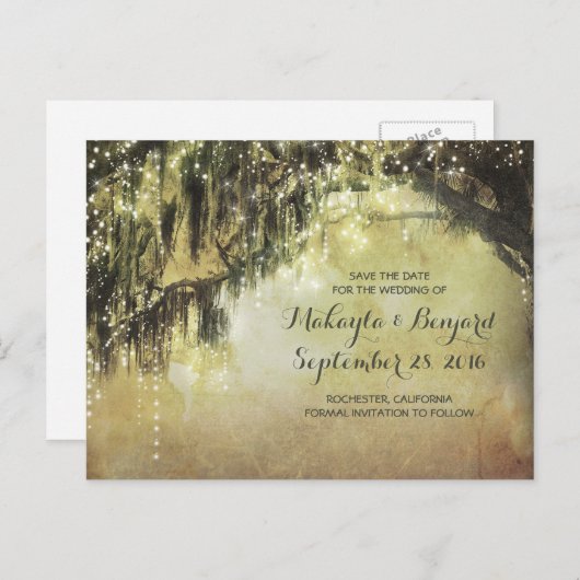 Snaar van Lichten & Oude boom Sla het datum briefk Aankondigingskaart (Voorkant / Achterkant)