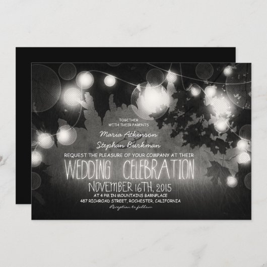 Snaar van lichten rustieke bruiloft uitnodiging (Voorkant / Achterkant)