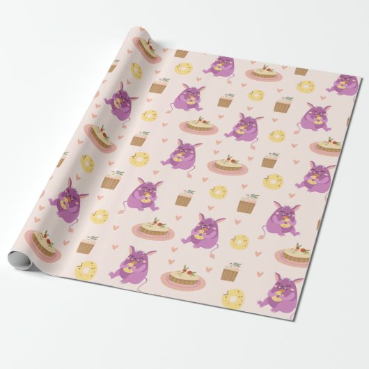 Snack Monsters Wrapping Paper Cadeaupapier (Uitgerold)