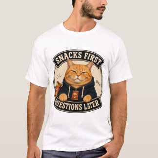 Snacks Eerst Vragen Later Grappige Oranje Kat T-Sh T-shirt