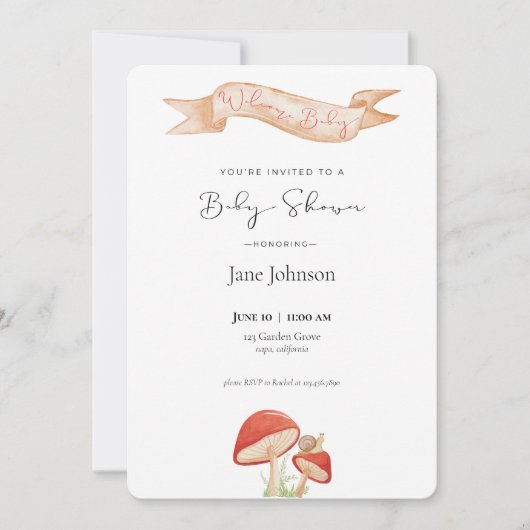 Snail & Champignons Bébé Douche Invitations (Devant)