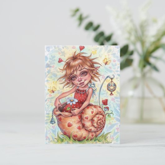Snail Elfling Briefkaart Schattige Fairy Hearts Fa (Staand voorkant)