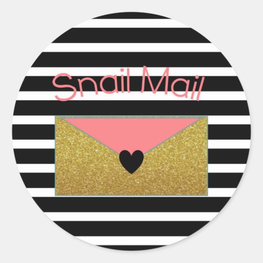 Snail Mail Sticker - zwart-wit strepen goud (Voorkant)