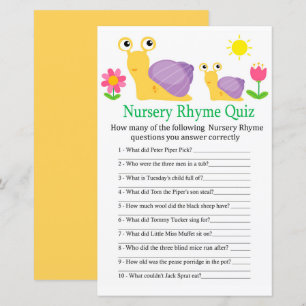 Snail Nursery Rhyme Quiz baby shower game