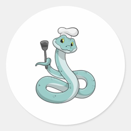 Snake als Cook met Chef pet Ronde Sticker (Voorkant)