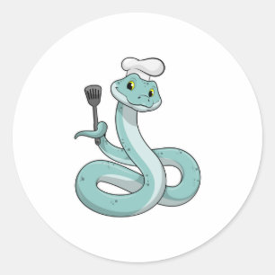Snake als Cook met Chef pet Ronde Sticker