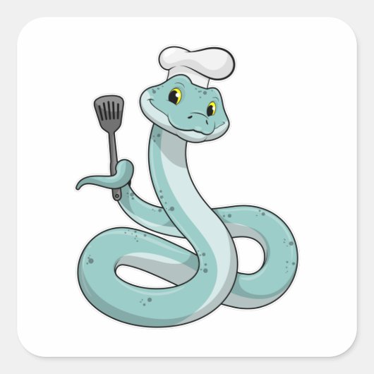 Snake als Cook met Chef pet Vierkante Sticker (Voorkant)