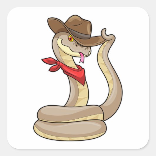 Snake als Cowboy met Scarf Vierkante Sticker (Voorkant)