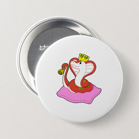 Snake als koning met kroon ronde button 7,6 cm (Voorkant /achterkant)
