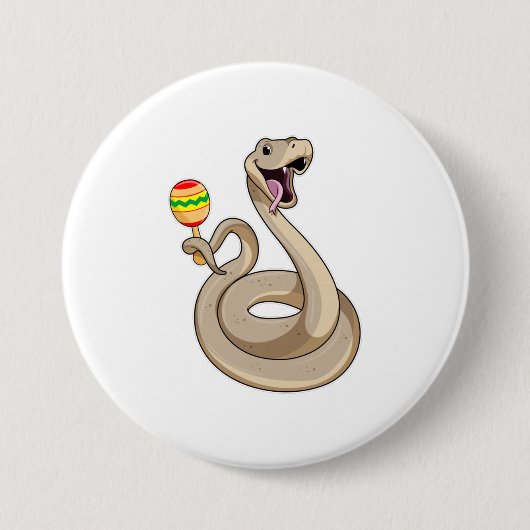 Snake als muzikant met Maracas Ronde Button 7,6 Cm (Voorkant)