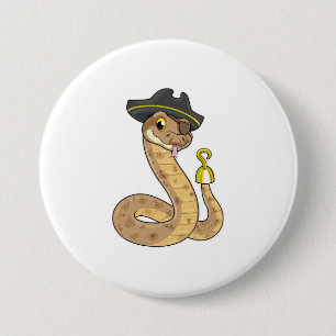 Snake als Piraat met Hookehand- en Oogpleister Ronde Button 7,6 Cm