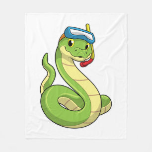 Snake as Diver wirth Snorkel Fleece Deken