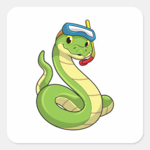 Snake as Diver wirth Snorkel Vierkante Sticker