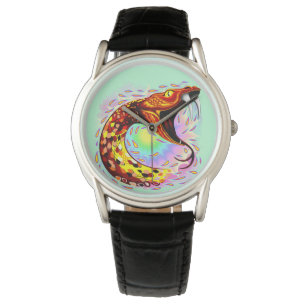 Snake Attack Psychedelic Surreal Art Horloge