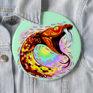 Snake Attack Psychedelic Surreal Art Ronde Button 6,0 Cm