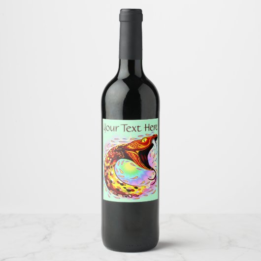 Snake Attack Psychedelic Surreal Art Wijn Etiket (Voorkant)