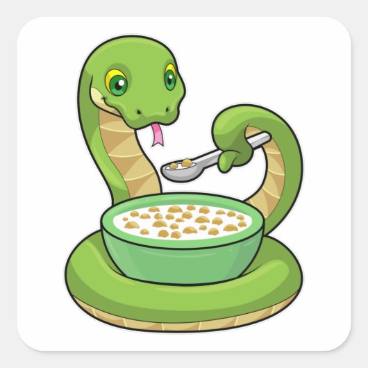 Snake bij Eating met Muesli Vierkante Sticker (Voorkant)
