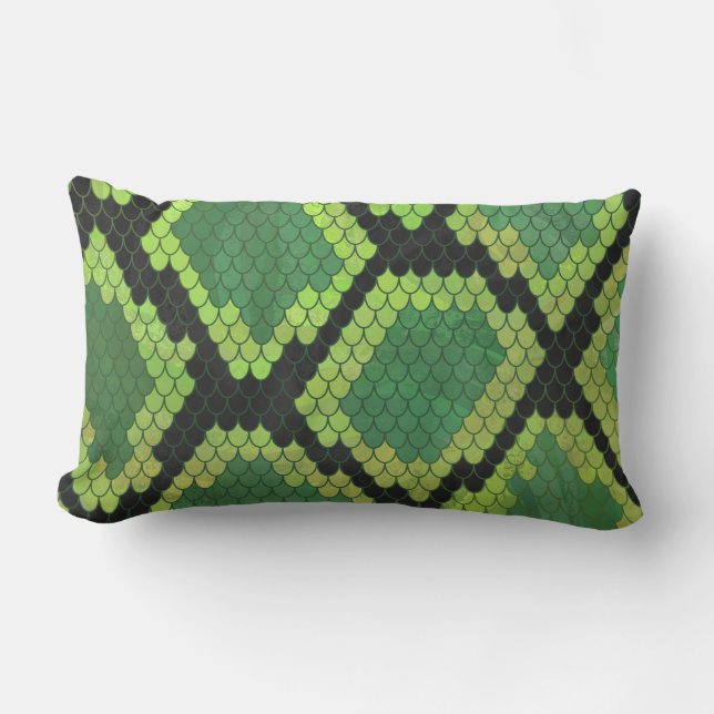 Snake Black en Green Print Kussen (Voorkant)