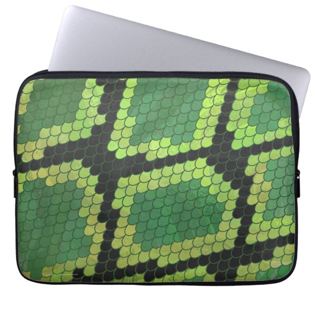 Snake Black en Green Print Laptop Sleeve (Voorkant)