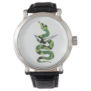 Snake Black en Green Print Silhouette Horloge