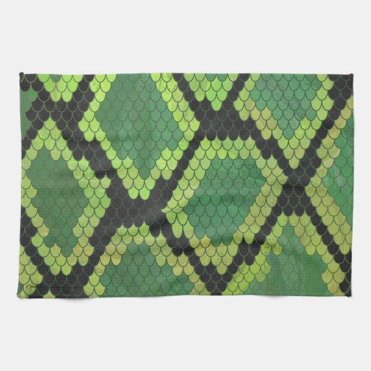Snake Black en Green Print Theedoek (Horizontaal)