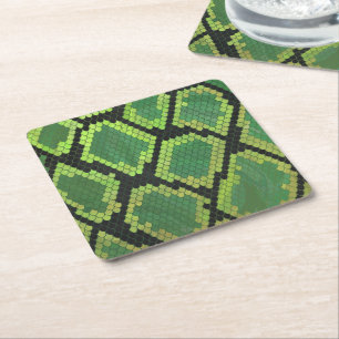 Snake Black en Green Print Vierkante Kartonnen Onderzetter
