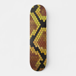 Snake Brown and Gold Print Skateboard