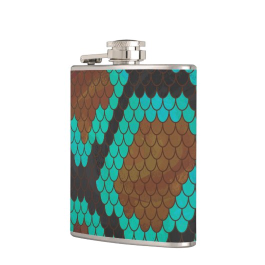 Snake Brown en Blauwgroen Print Heupfles (Links)