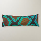 Snake Brown en Blauwgroen Print Lichaamskussen (Achterkant)