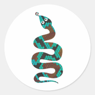Snake Brown en Blauwgroen Print Silhouette Ronde Sticker