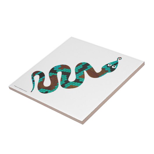 Snake Brown en Blauwgroen Print Silhouette Tegeltje (Zijkant)