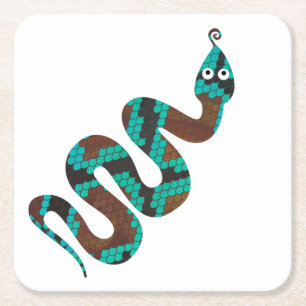 Snake Brown en Blauwgroen Print Silhouette Vierkante Kartonnen Onderzetter