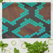 Snake Brown en Blauwgroen Print Theedoek (Gevouwen)