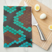 Snake Brown en Blauwgroen Print Theedoek (Quarter Fold)
