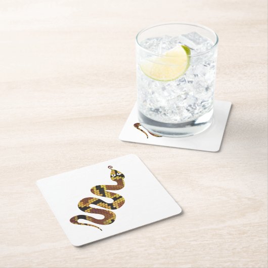 Snake Brown en Gold Silhouette Vierkante Kartonnen Onderzetter (Insitu)